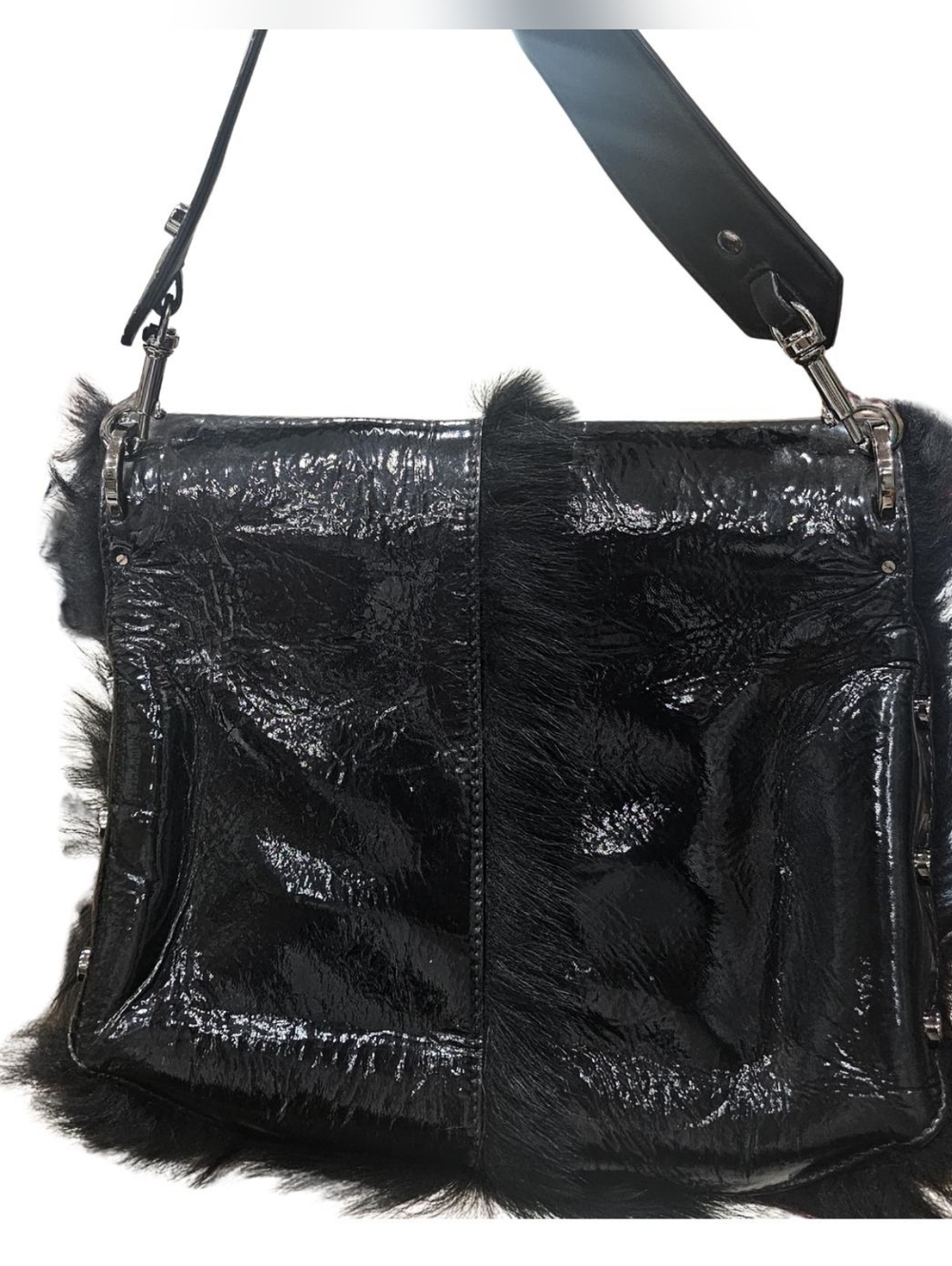 Jimmy Choo Vintage Rare Patent Leather/Pny hair styletFkat Shoulder/No clasp.